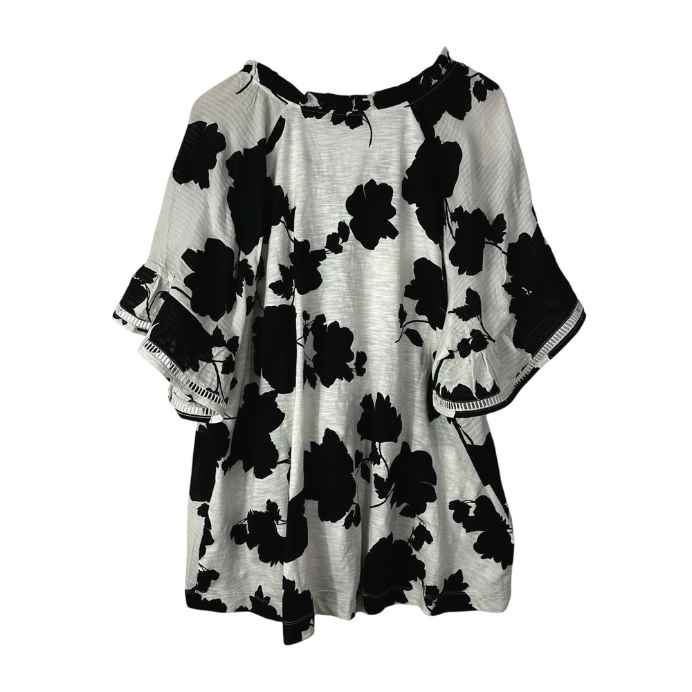 Lane Bryant Zen Tie Top Women's 22/24 Black White Floral Classic V Neck Ruffle - Picture 5 of 11